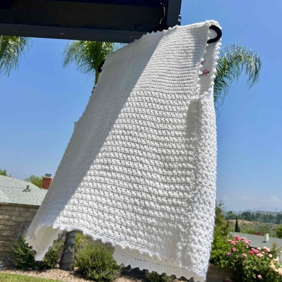 Vintage Crochet Knit Vest Floral Embroidery White Pink Womens OS - Picture 3 of 7